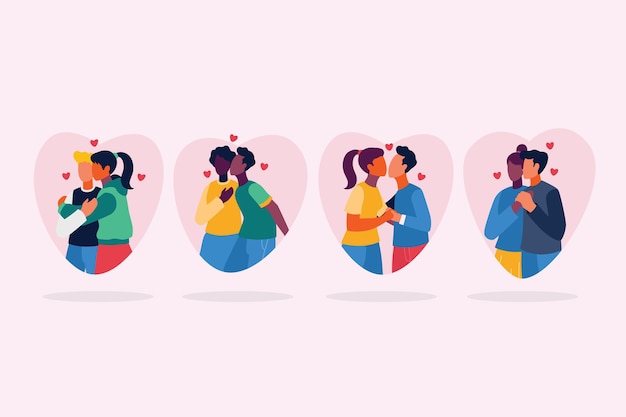 Free Vector flat couples kissing set illustration