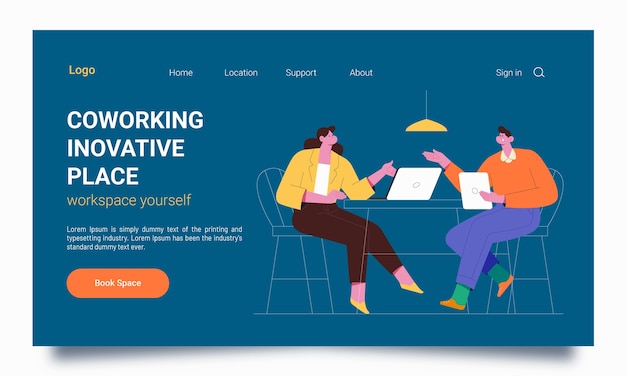 Free Vector flat coworking space landing page template