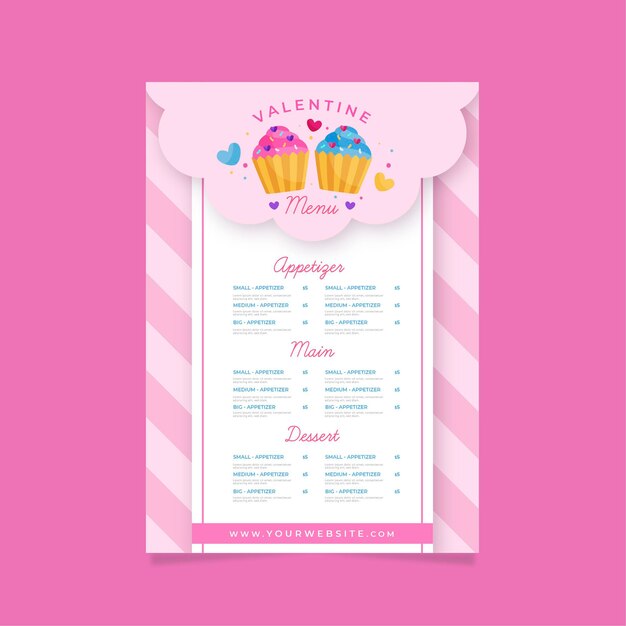 Flat cupcakes valentine's day menu template