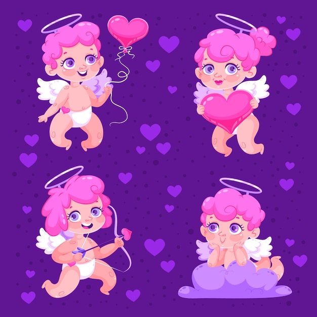 Flat cupid characters collection