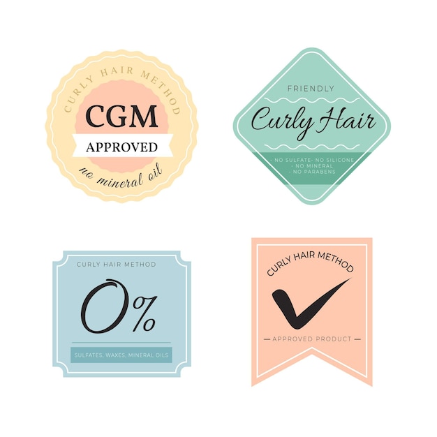 Free Vector flat curly hair method badge collection