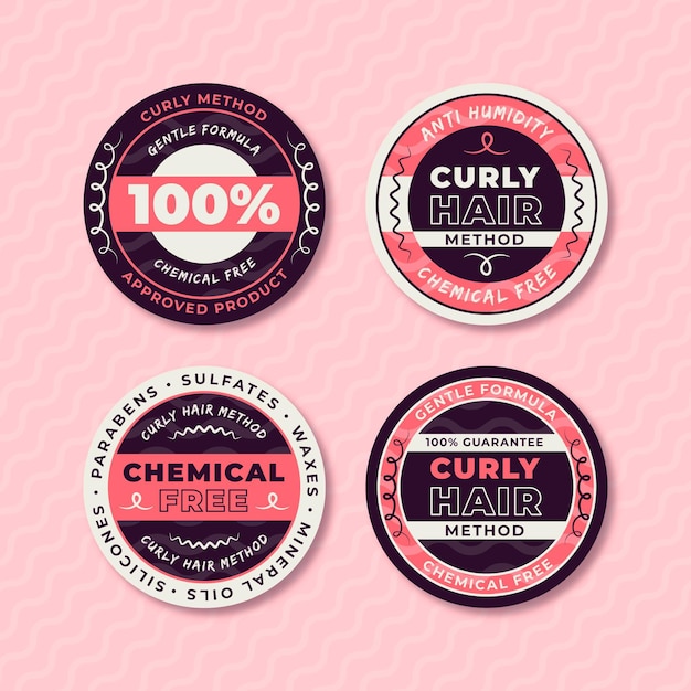 Free Vector flat curly hair method badge collection