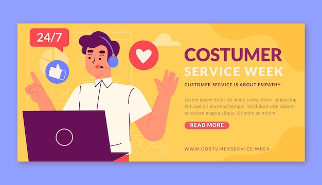 Free Vector flat customer service week horizontal banner template