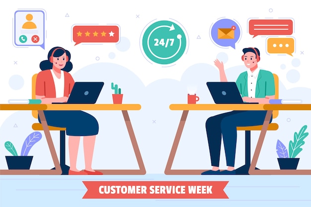 Flat customer service week illustration