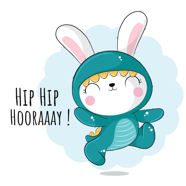 Flat cute animal bunny with crocodile costume illustration for kids. Cute bunny character