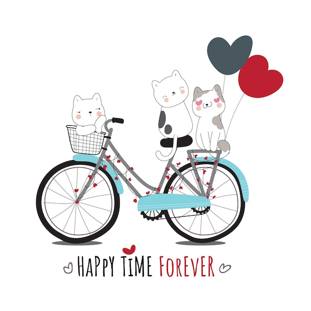 Free Vector flat cute animal cat on bicycle illustration for kids