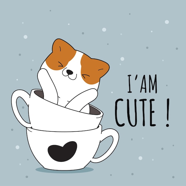 Flat cute animal cat on the cup illustration for kids Cute cat character