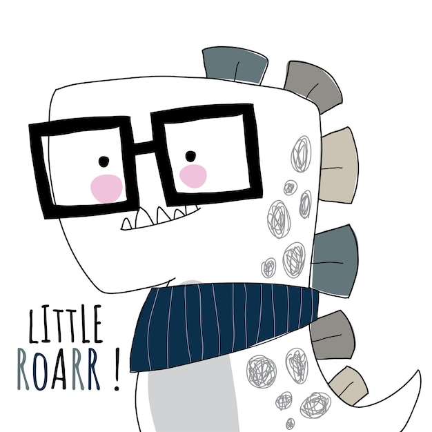 Flat cute animal dinosaurs with glasses illustration for kids Cute dino character