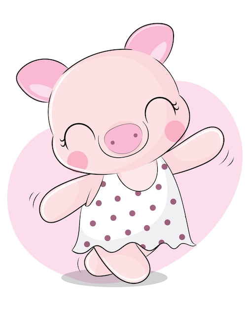 Flat cute animal pretty pig illustration for kids. Cute pig character