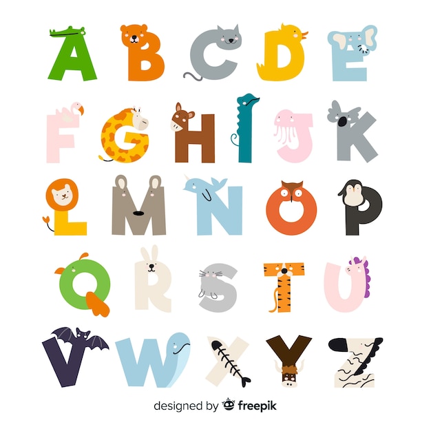 Flat cute animals alphabet