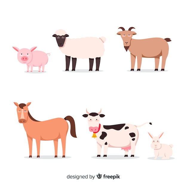 Free Vector flat cute farm animal collection