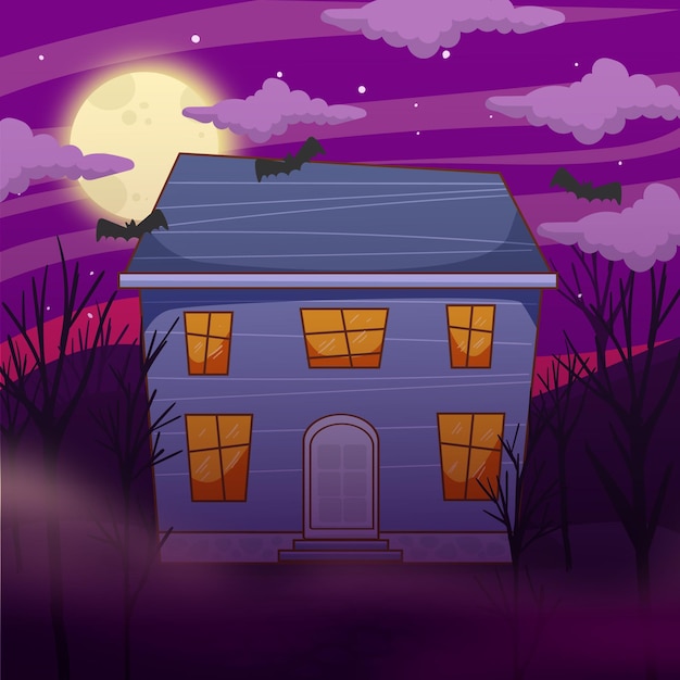 Free Vector flat cute halloween house illustration