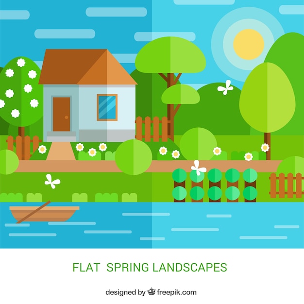 Free vector flat cute landscape with a house