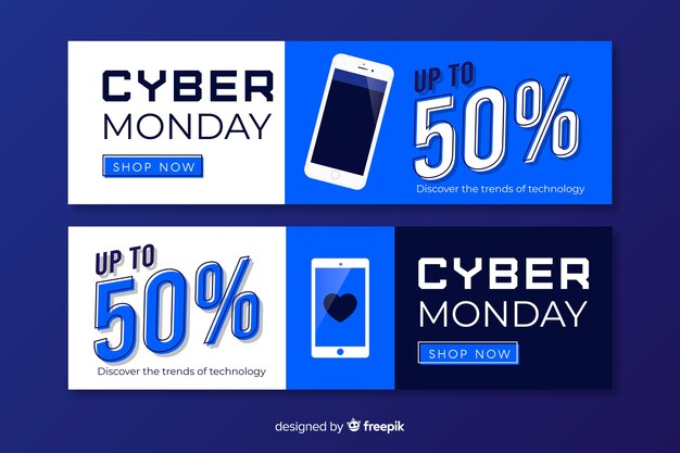 Flat cyber monday banners and sale offers