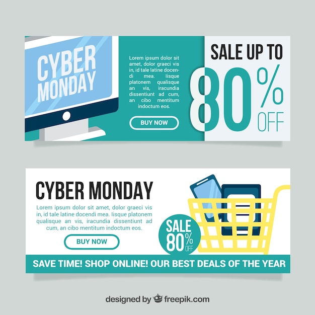 Flat cyber monday banners