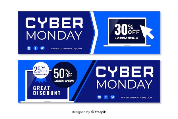 Flat cyber monday banners