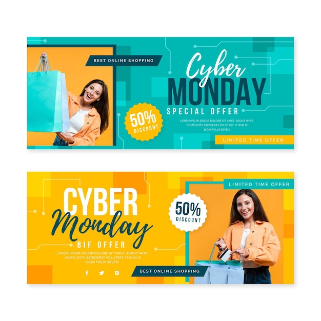 Flat cyber monday banners