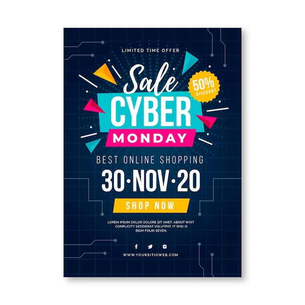 Flat cyber monday flyer template