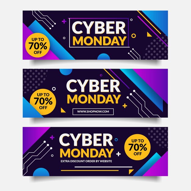 Flat cyber monday horizontal banners set