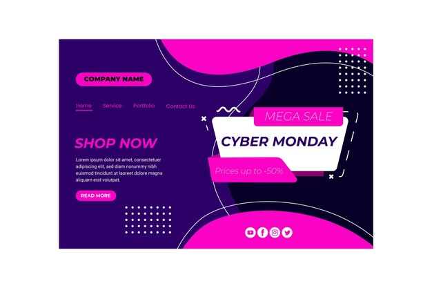 Flat cyber monday landing page template