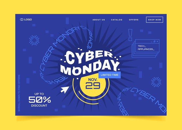 Free Vector flat cyber monday landing page template