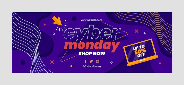 Flat cyber monday social media cover template