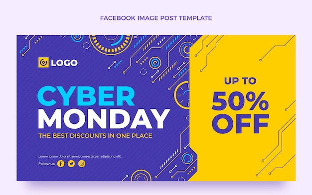 Flat cyber monday social media post template