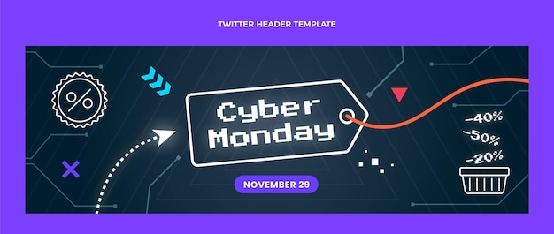 Flat cyber monday twitter cover template