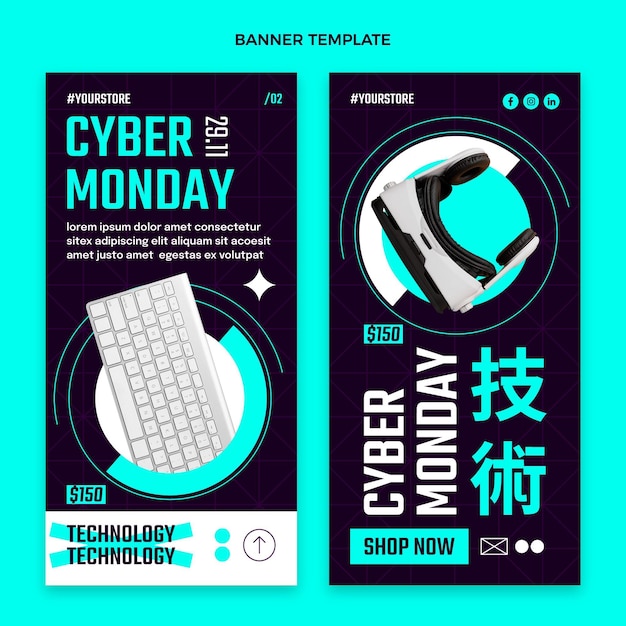 Free vector flat cyber monday vertical banners set