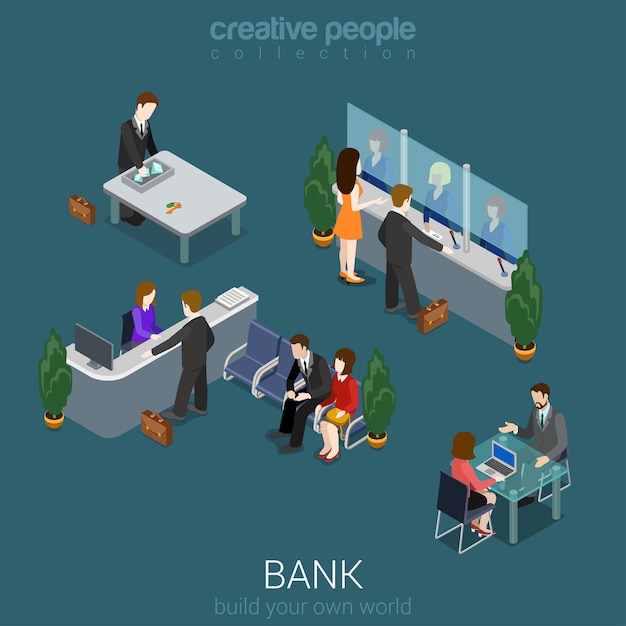 Free Vector flat d isometric abstract bank office building floor interior