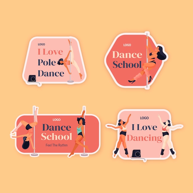 Flat dance school labels collection