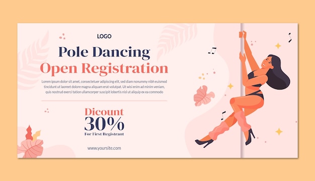 Flat dance school sale horizontal banner template with vegetation