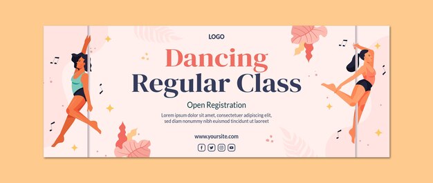 Flat dance school social media cover template with vegetation