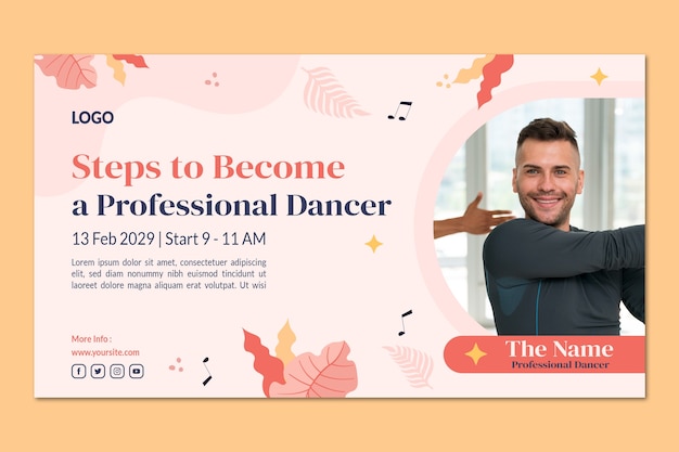 Flat dance school webinar template with vegetation