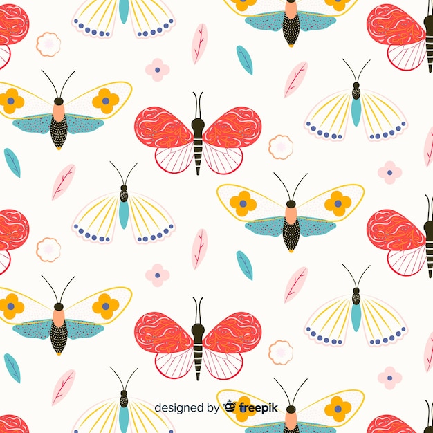 Flat decorated butterflies background