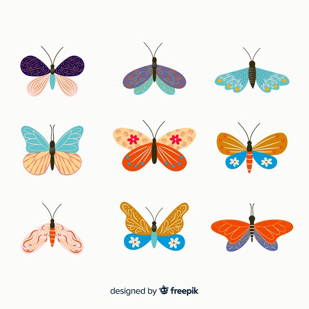 Flat decorated butterflies pack