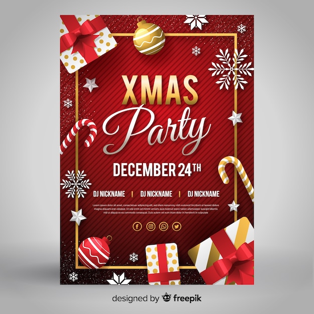 Flat deign christmas party flyer template