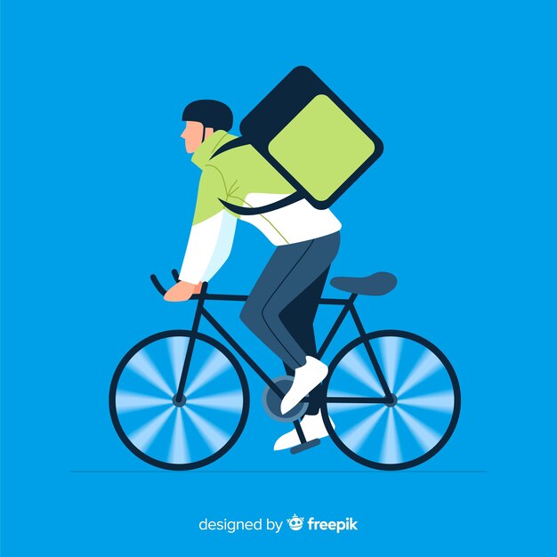 Flat delivery boy on bike background