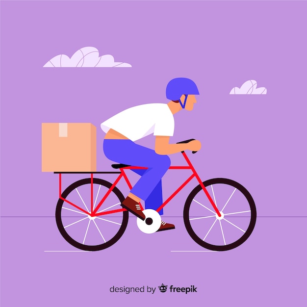 Flat delivery boy on bike background