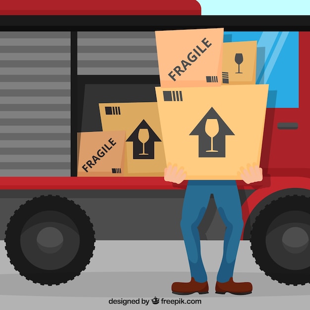 Free Vector flat delivery man carrying carton boxes