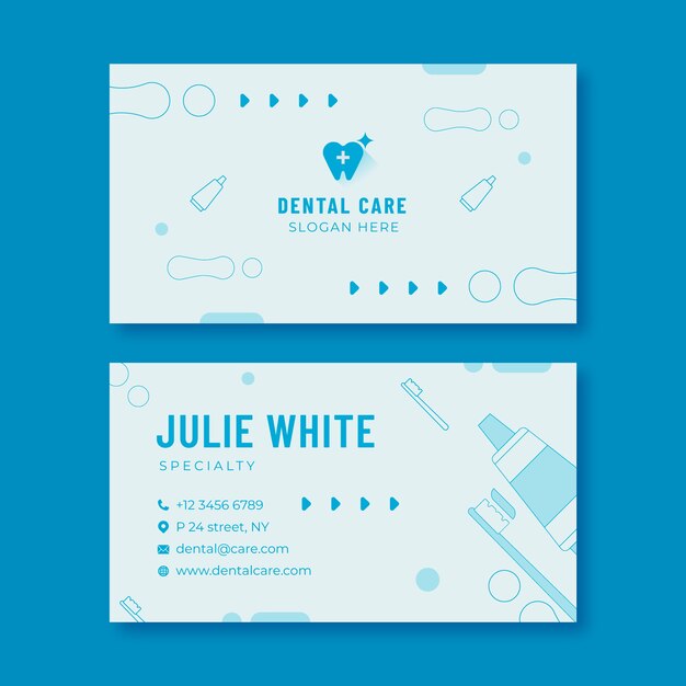 Flat dental clinic double-sided horizontal business card template