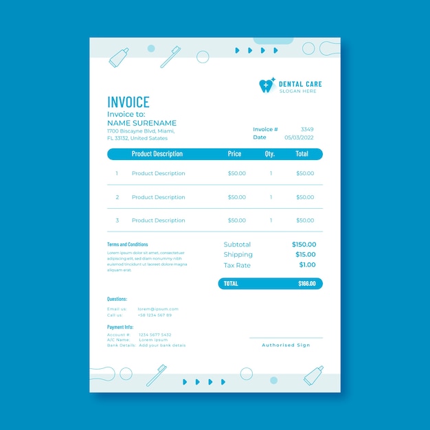 Flat dental clinic invoice template