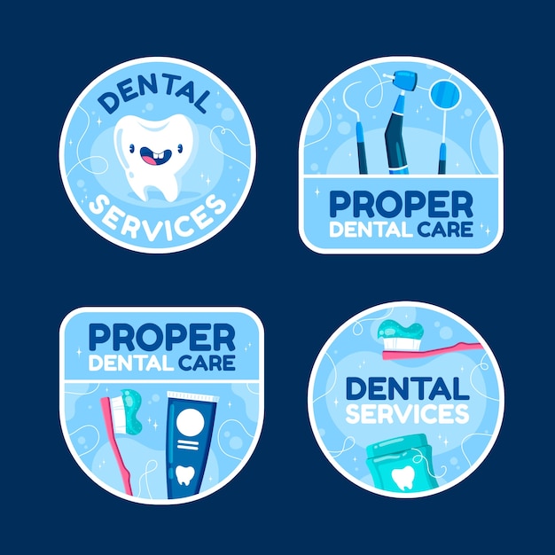 Free Vector flat dental clinic labels collection