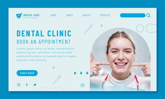 Flat dental clinic landing page template