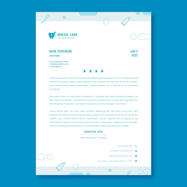 Flat dental clinic letterhead template