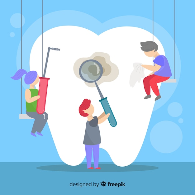 Flat dentist taking care of a tooth background