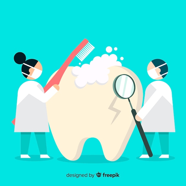 Flat dentist taking care of a tooth background