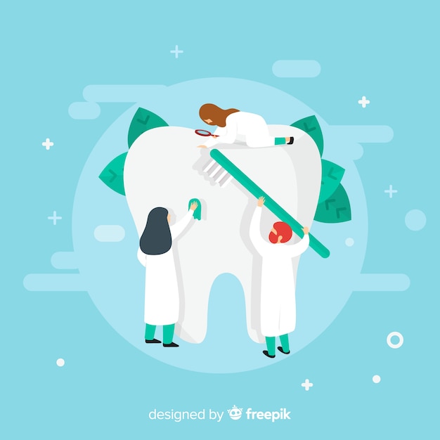 Flat dentists taking care of a tooth background