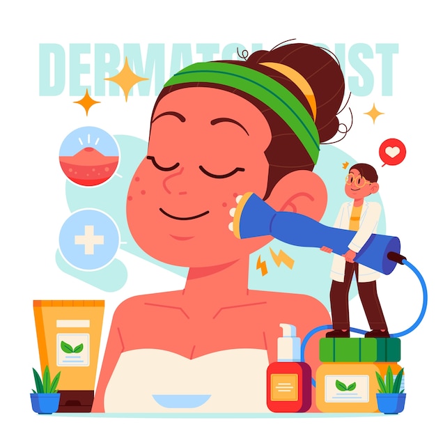 Flat dermatologist cartoon illustration