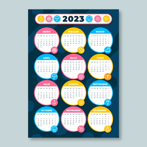 Flat design 2023 colorful calendar